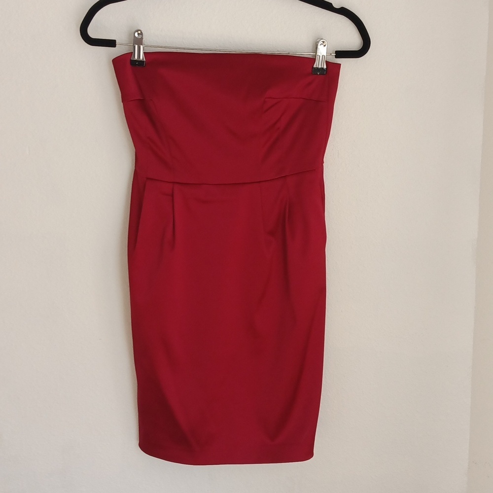 Express Design Studio Womens Strapless Cocktail Dress Size 2 Red Satin Sexy Edgy